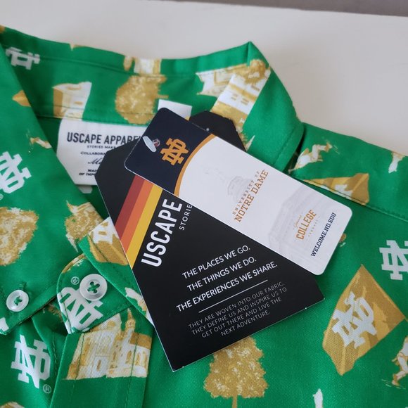 Notre Dame Fighting Irish Button Up Shirt Mens Medium Green Uscape USA NWT - Picture 9 of 13